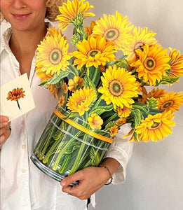 Sunflower Grande, 18 inch Life Sized Forever Flower Bouquet 3D Popup Greeting Cards with Note Card and Envelope