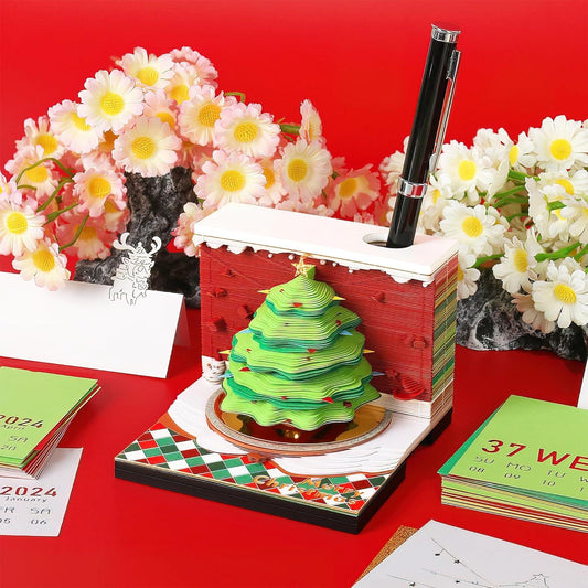 2024 3D Art Christmas Tree Calendar Memo Pad/ Rip Away Paper Carving Sticky DIY Note - Lasercutwraps Shop