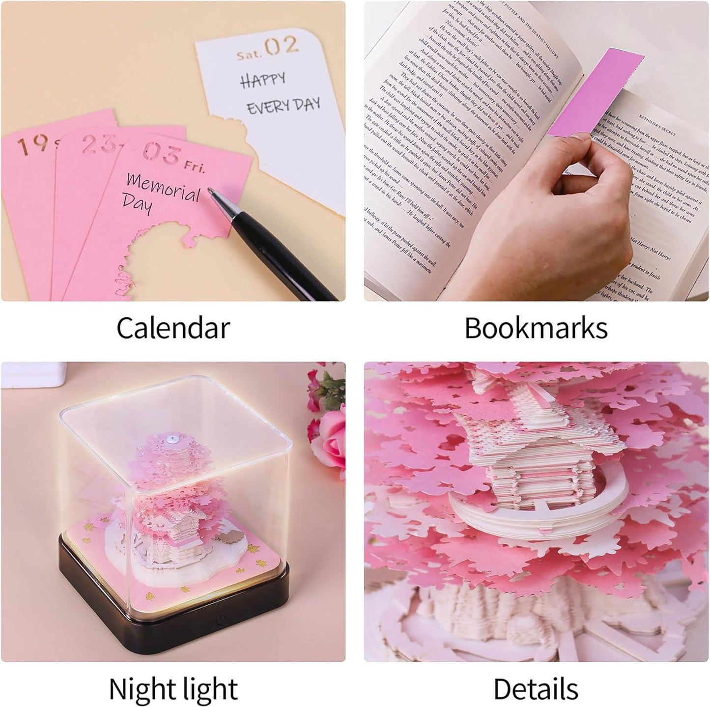 2024 3D Art Pink Sakura Tree Calendar Memo Pad / Rip Away Paper Carving Sticky DIY Note - Lasercutwraps Shop