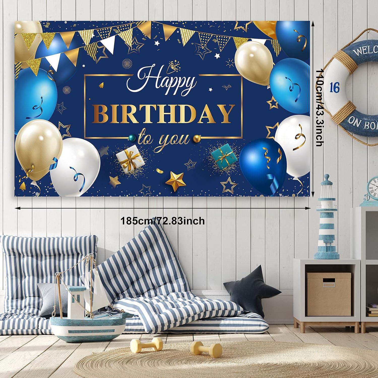 Navy Blue Birthday Confetti Balloons Kit with Blue Birthday Photography Backdrop Banner - Lasercutwraps Shop