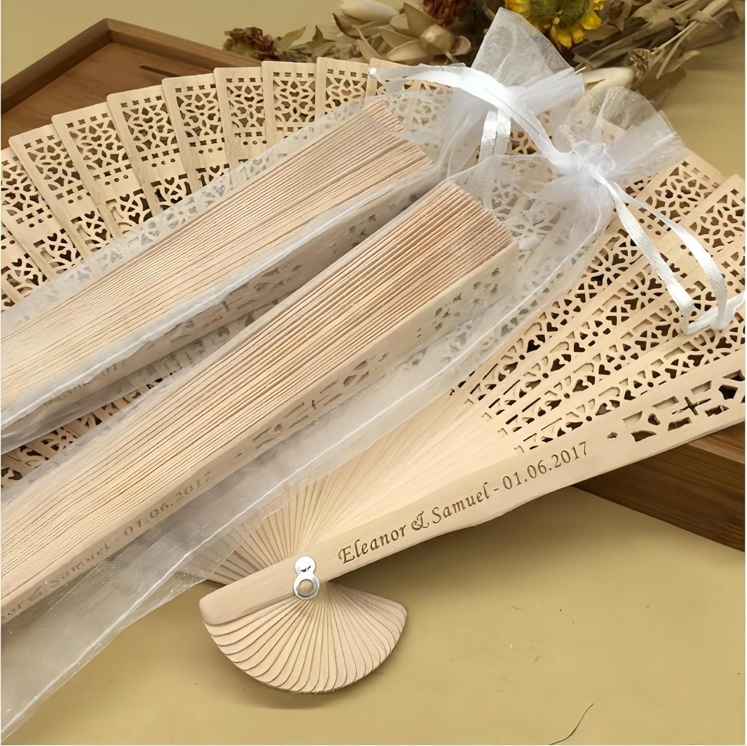 Wedding Fans 50Pcs Personalized Folding Hand Fans Custom Sandalwood Wedding Fans Wedding Favors - Lasercutwraps Shop