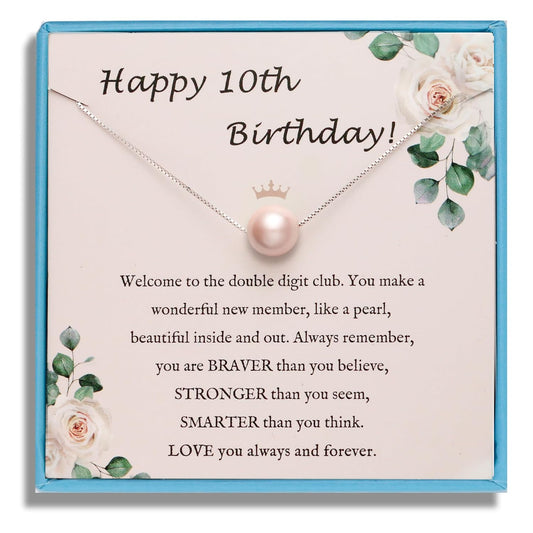 Birthday Gifts for Girls /Adjustable S925 Sterling Silver Pink Pearl Necklace with Birthday Card Messages