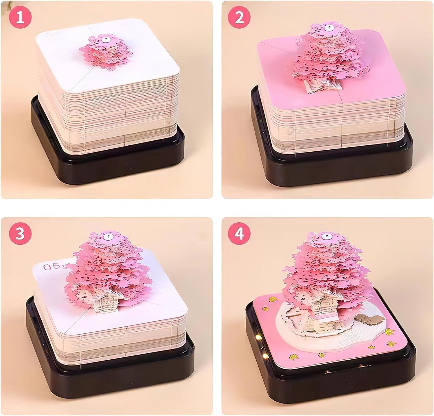 2024 3D Art Pink Sakura Tree Calendar Memo Pad / Rip Away Paper Carving Sticky DIY Note - Lasercutwraps Shop