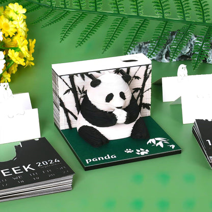 2024 3D Art Panda Calendar Memo Pad / Rip Away Paper Carving Sticky DIY Note - Lasercutwraps Shop