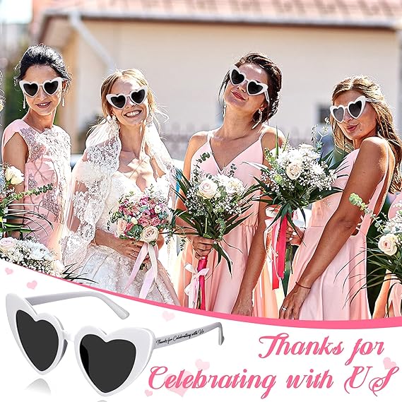 50Pcs Black and White Wedding Sunglasses Wedding Favors for Guests Heart Shaped Sunglasses Bachelorette Birthday Gifts