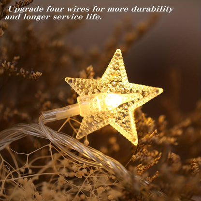 Star light string 10, 20, 30, 40, 80LED Star String Lights, USB powered Fairy String Lights, for Indoor, Wedding Party, Christmas Tree, New Year, (Warm White)