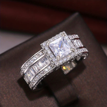 Elegant Square Cut Zirconia Engagement Ring with Sparkling Cubic Zirconia