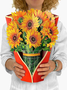 Pop Up Cards, Sunflowers, 12 inch Life Sized Forever Flower Bouquet 3D Popup Greeting Cards with Note Card and Envelope