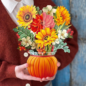 Thanksgiving Greeting Cards, Autumn, Fall, Pumpkin Harvest, 12 inch Life Sized Forever Flower Bouquet 3D Popup with Note Card and Envelope Pumpkin Harvest