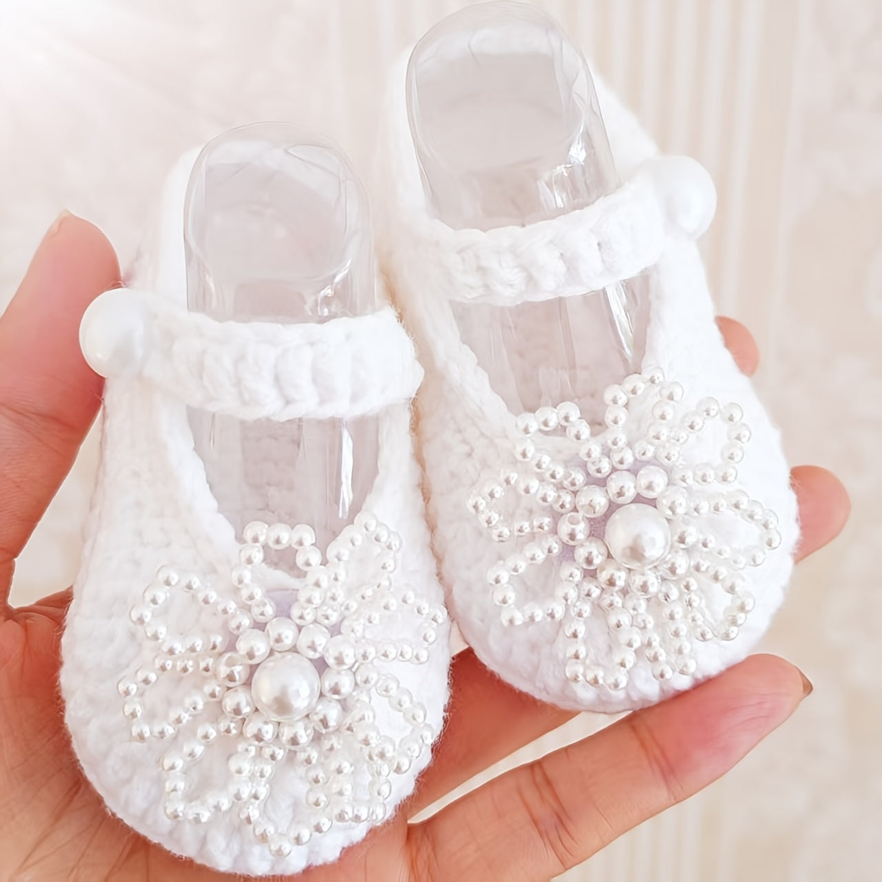 Handmade Baby 's First Walkers Shoes with Beaded Flower & Fabric Round-Toe Boots