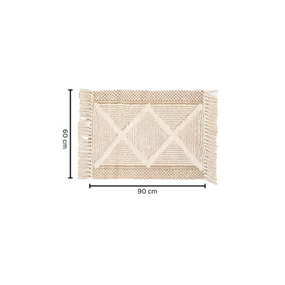 Beige Textured Fringe Tassel Rug