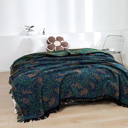 Vibrant Begonia Fruit Tassel Cotton Blanket