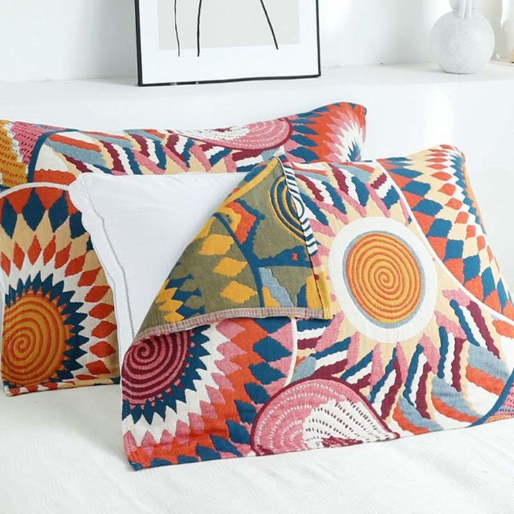 Nordic Sunburst Button Cotton Pillowcases (2pcs)