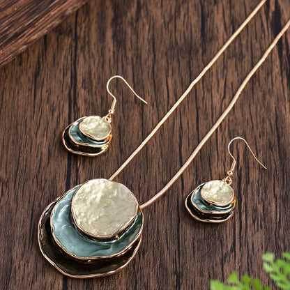 3-Layer Round Zinc Alloy Enamel Jewelry Set - Elegant Women'S Gift