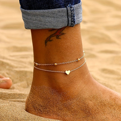 Trendy Minimalist Delicate Chain Bead Heart-shaped Beach Anklet