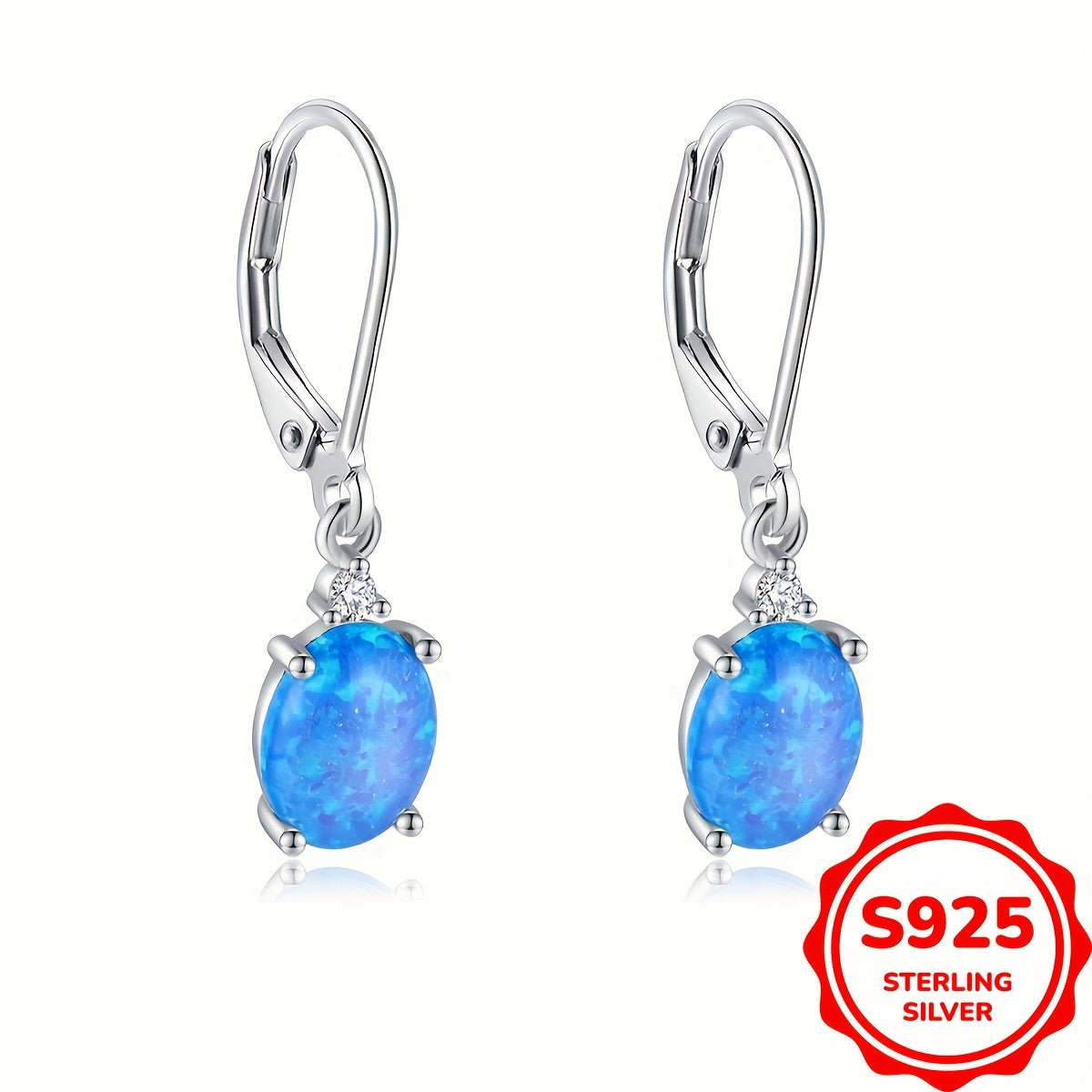 S925 Round-Cut Opal Drop Earrings, Featuring Green Fire Opal, Rhodium-Plated, Designed for Women, Weighing 2.2G.