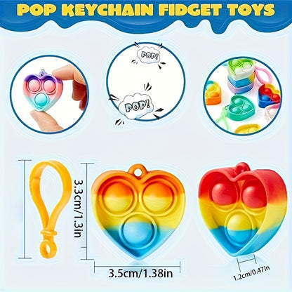 10/20/30-Pack Party Favors, School Prizes, Birthday Gift Bags, Toy Combo Heart Shaped Elastic Keychains for Kid