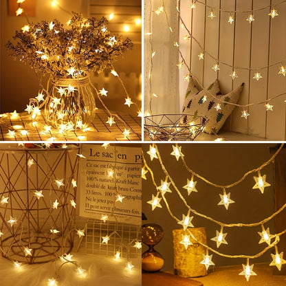 Star light string 10, 20, 30, 40, 80LED Star String Lights, USB powered Fairy String Lights, for Indoor, Wedding Party, Christmas Tree, New Year, (Warm White)