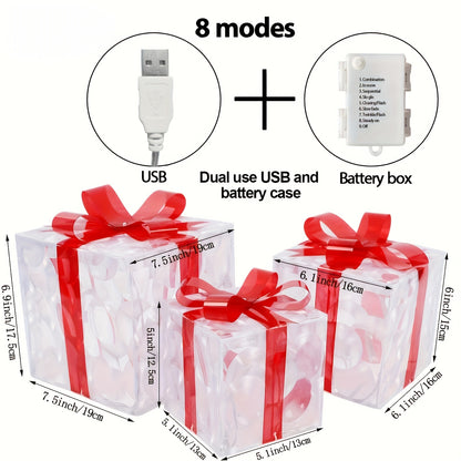 A Set Of 3 Christmas Color Boxes, USB/battery Dual Power Supply, 8 Lighting Modes, 8-hour Timer