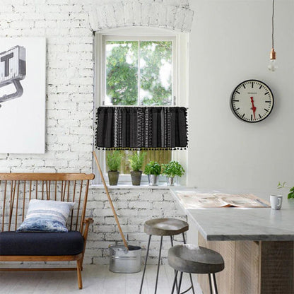 Black Geometric Tribal Tassel Cabinet Curtain