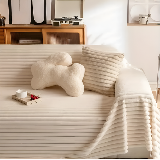 Plush Striped Warm Sofa Cover