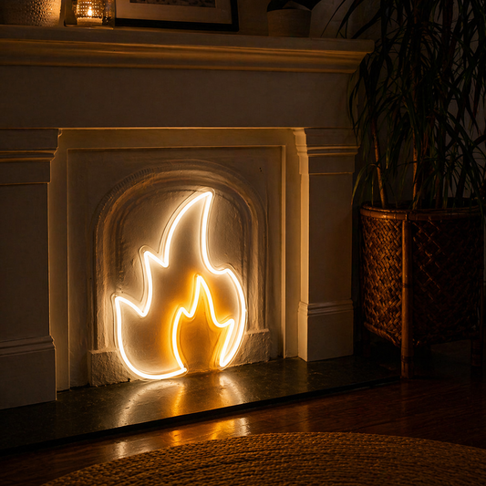 Fire Flame Neon Sign LED Light Cozy Room Decor Ambient Wall Lighting