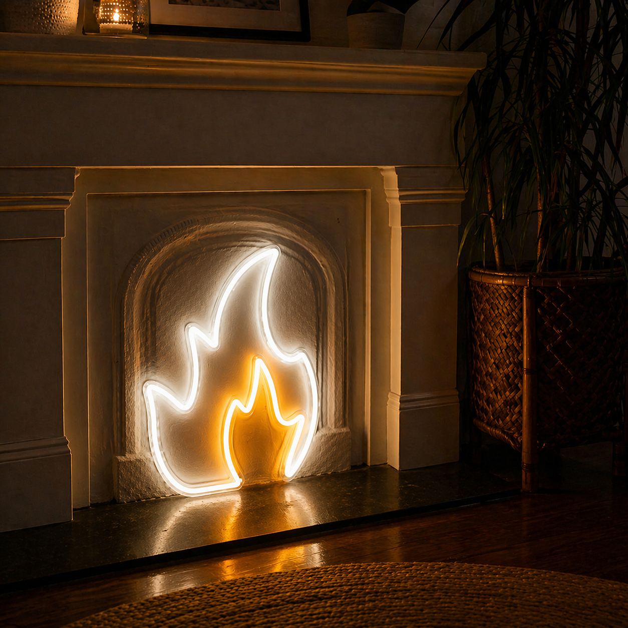Fire Flame Neon Sign LED Light Cozy Room Decor Ambient Wall Lighting