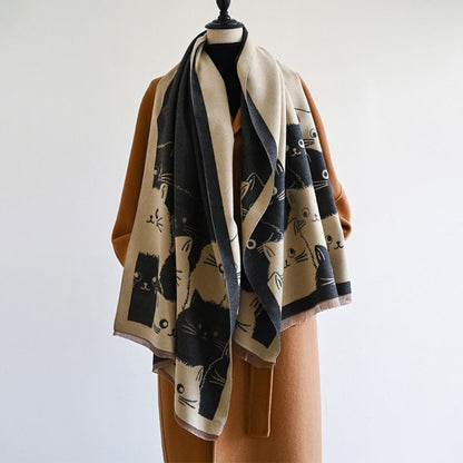 Cute Cat Jacquard Winter Scarf