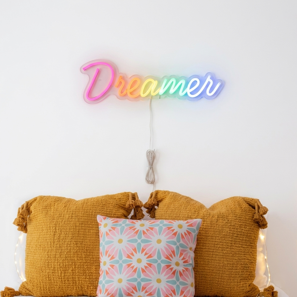 Dreamer Rainbow Neon Sign LED Wall Decor for Bedroom Aesthetic Room