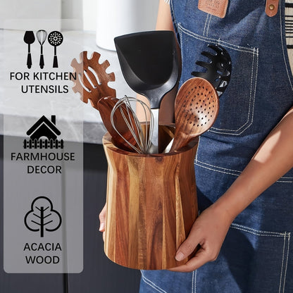 Elegant Acacia Wood Rotating Utensil Holder