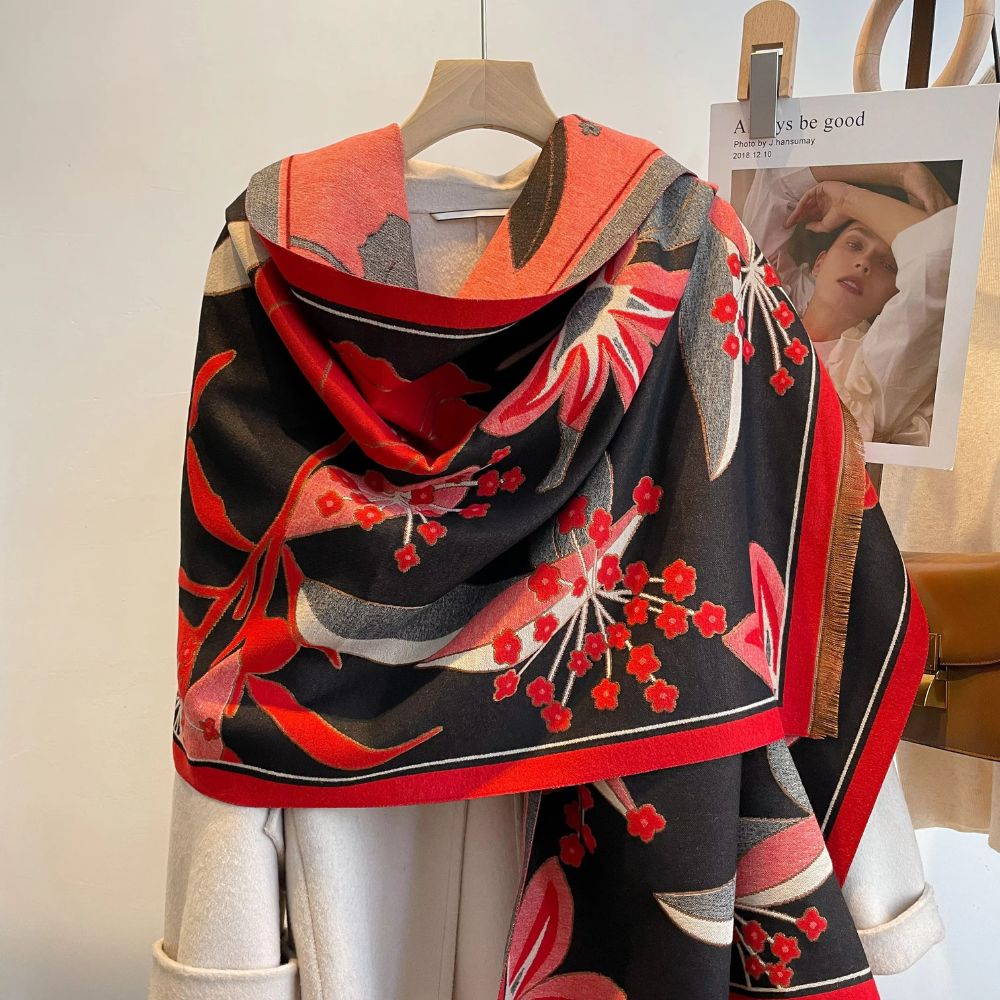 Elegant Floral Jacquard Woven Scarf