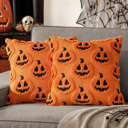 Faux Fleece Halloween Pumpkin Cushion Cover