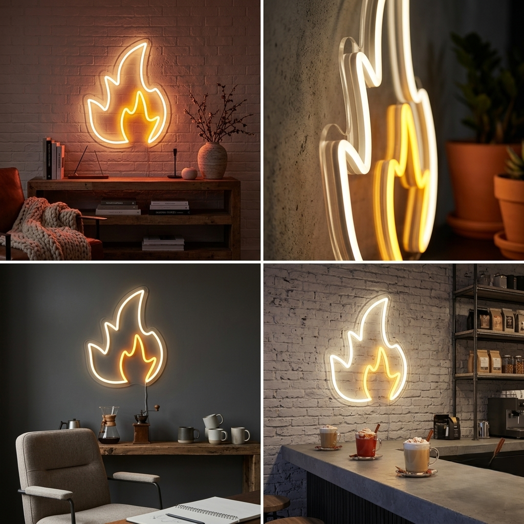 Fire Flame Neon Sign LED Light Cozy Room Decor Ambient Wall Lighting