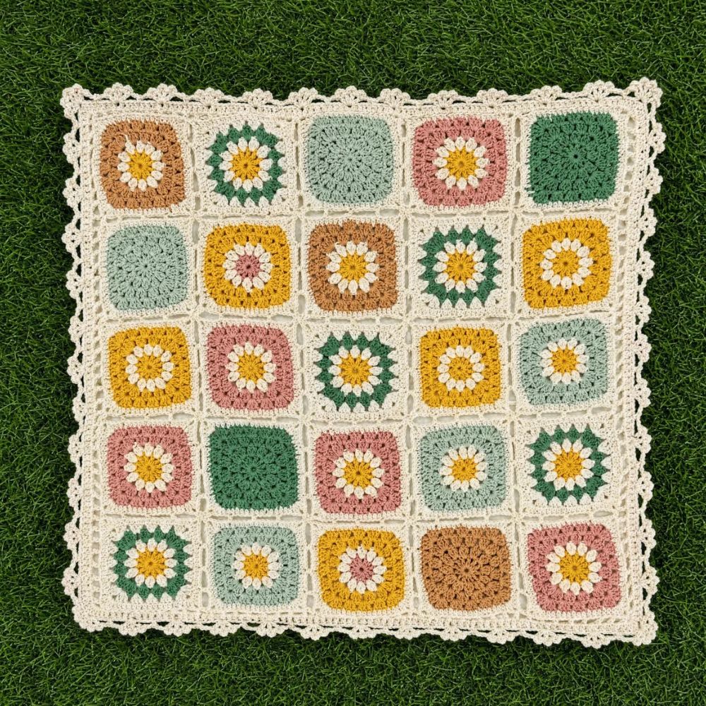 Floral Crochet Cushion Cover