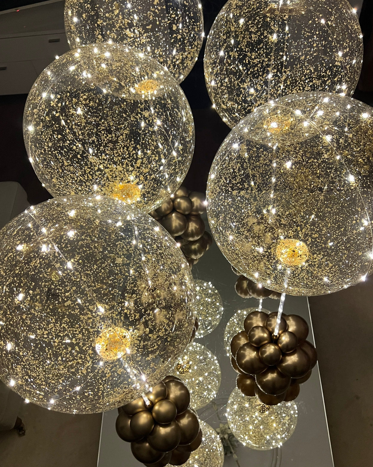 Sparkling Gold Flaked Light Up Balloons Set / Luxury Standing LED Balloon Centerpieces Decor