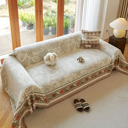 Floral Tasseled Boho Sofa Cover