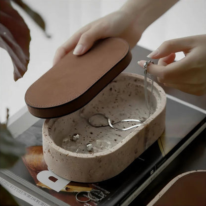 Marble Leather Lid Jewelry Storage Box