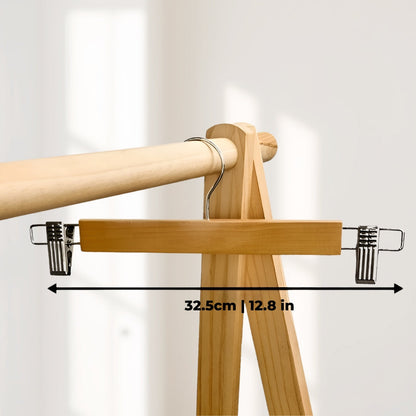 Maxwell Premium Wood Pants Hangers with Clips | 10pcs Set