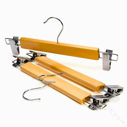 Maxwell Premium Wood Pants Hangers with Clips | 10pcs Set