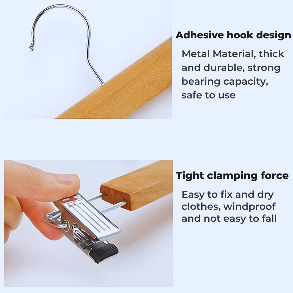 Maxwell Premium Wood Pants Hangers with Clips | 10pcs Set