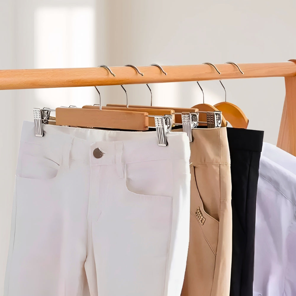 Maxwell Premium Wood Pants Hangers with Clips | 10pcs Set