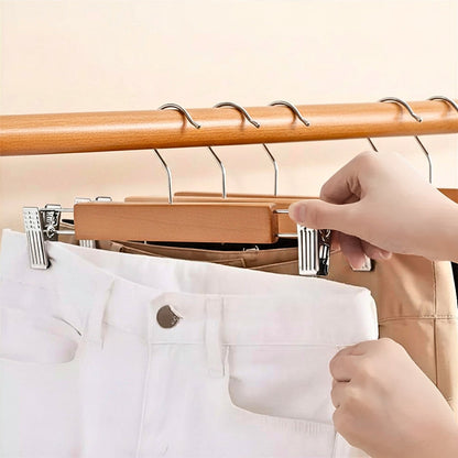 Maxwell Premium Wood Pants Hangers with Clips | 10pcs Set