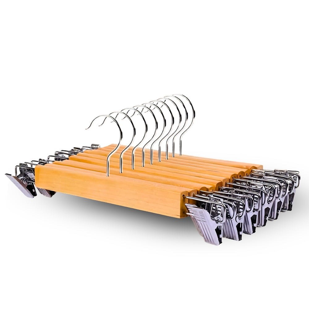 Maxwell Premium Wood Pants Hangers with Clips | 10pcs Set