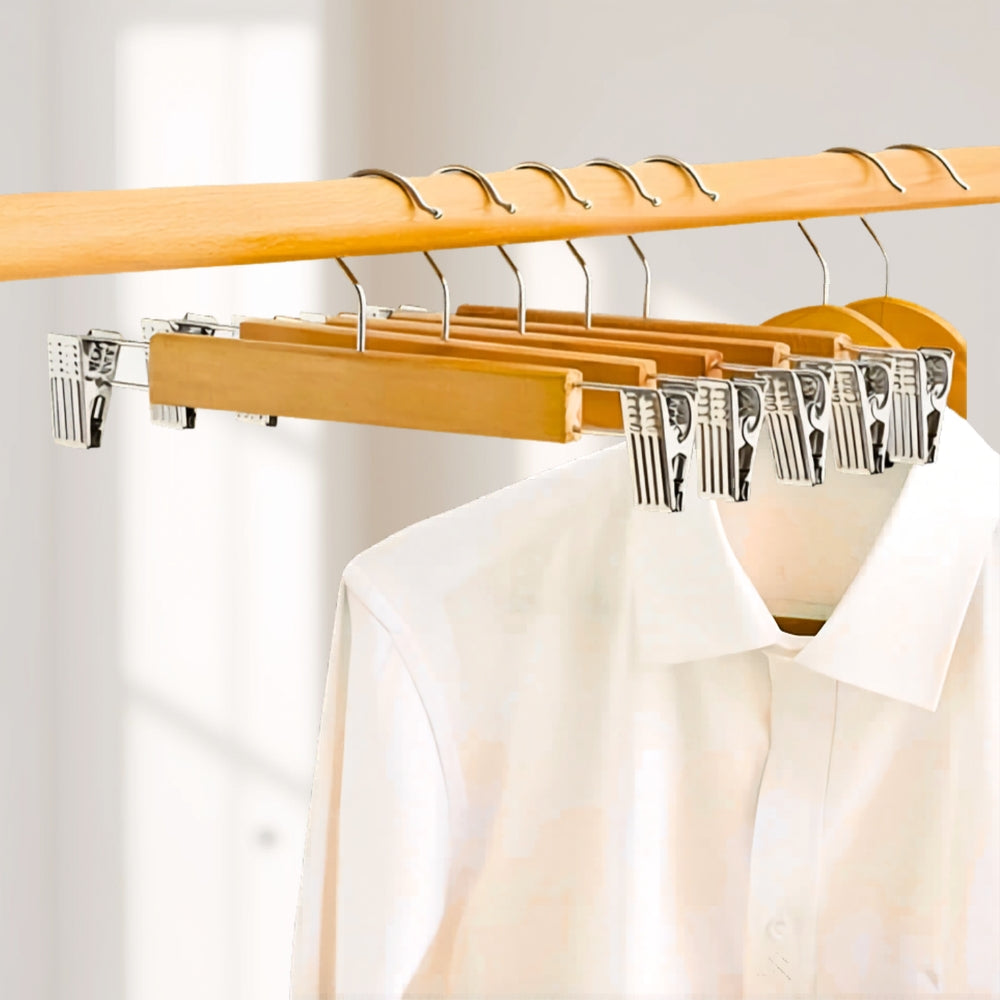 Maxwell Premium Wood Pants Hangers with Clips | 10pcs Set