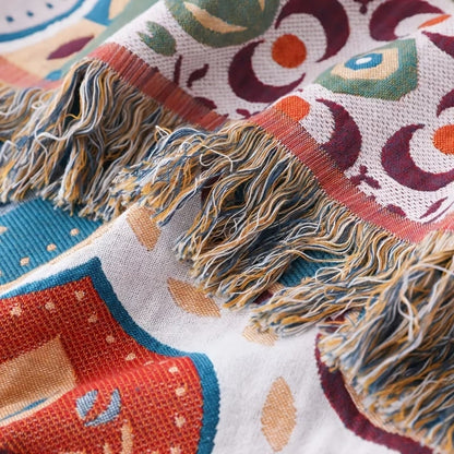 Moroccan Mosaic Tassel Cotton Blanket