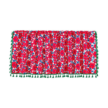 Graceful Red Floral Linen Cabinet Window Curtain