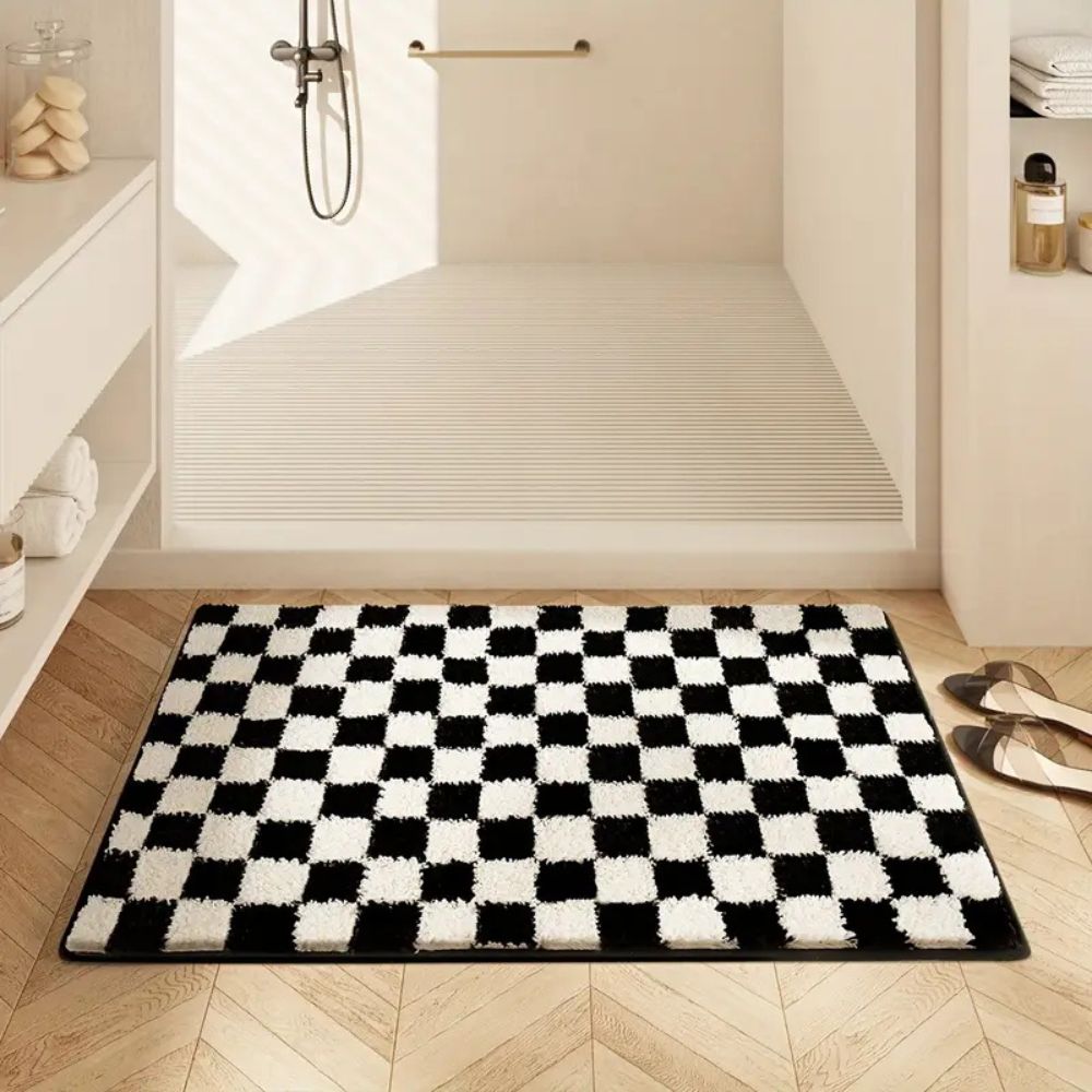Plush Checkered Grid Bath Mat