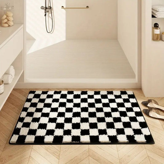 Plush Checkered Grid Bath Mat