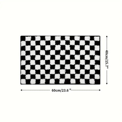 Plush Checkered Grid Bath Mat