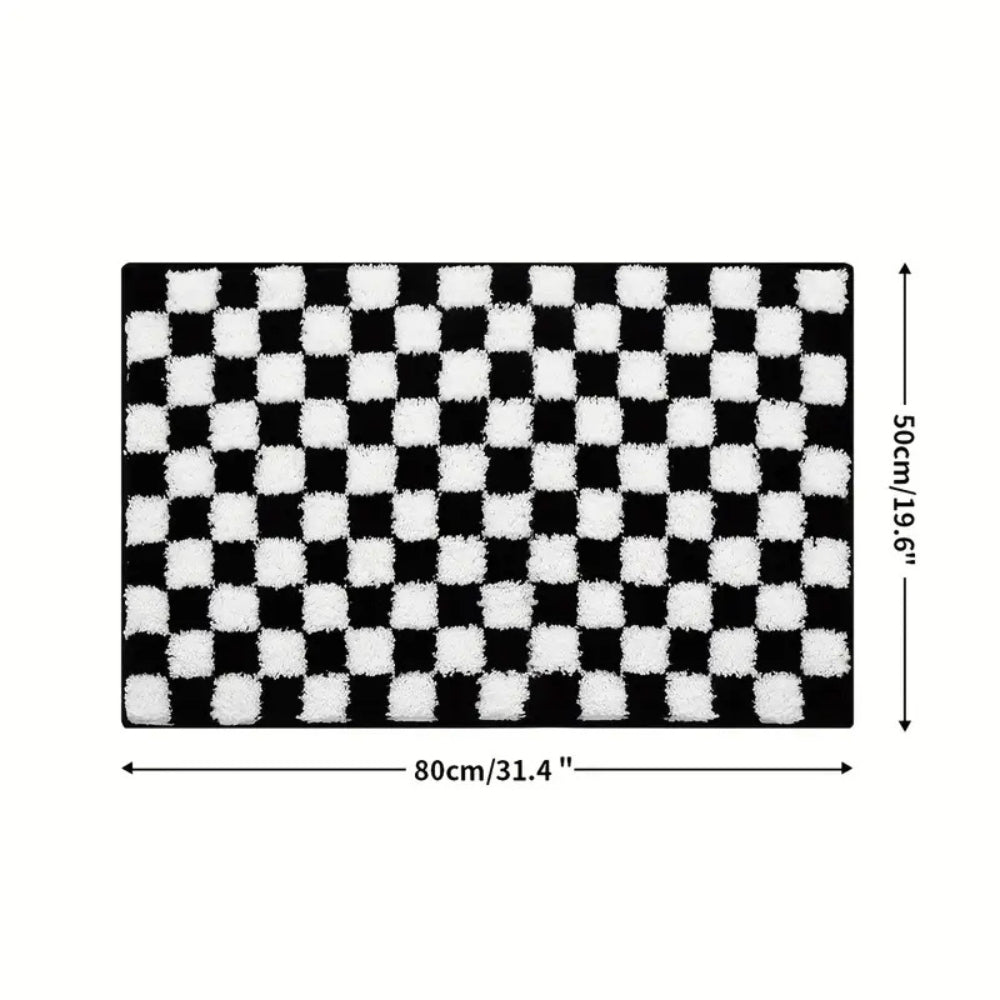 Plush Checkered Grid Bath Mat
